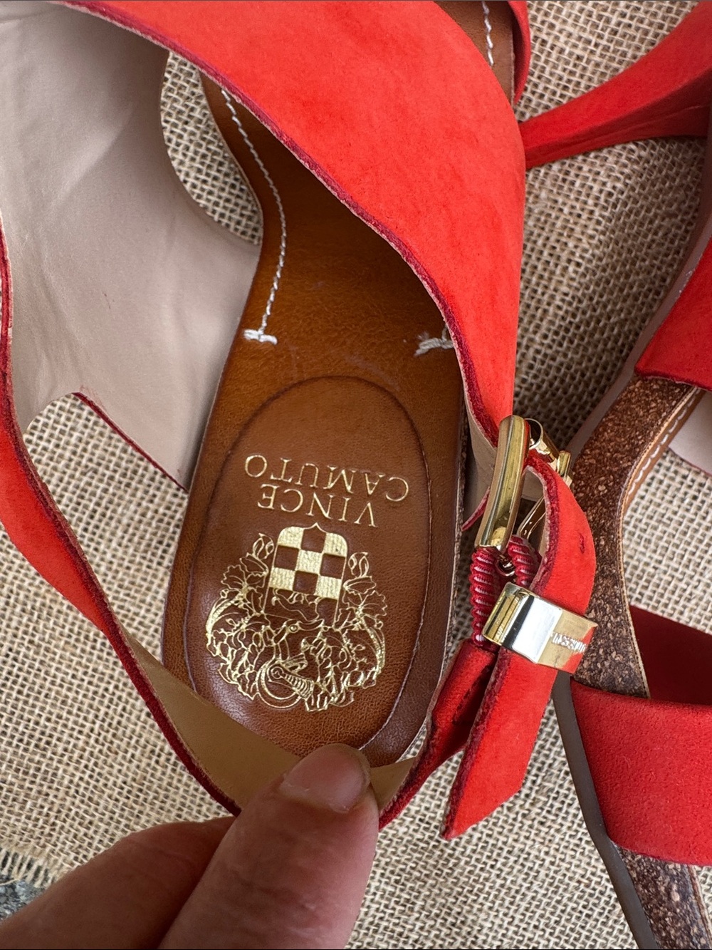 Vince Camuto Bright Red Suede Wide-Band Slingback Sandals - Picture 6 of 7